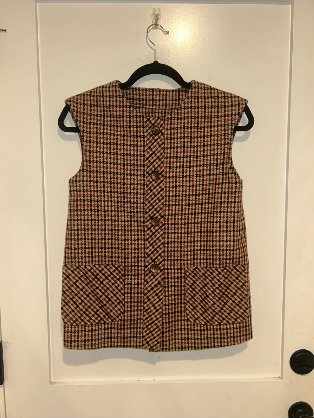 Plaid Wool Blend Sleeveless Button Vest
